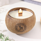 Свеча в кокосе ароматическая, мандарин и ваниль, соевый воск, 8х10 см, в коробке - фото 301198042