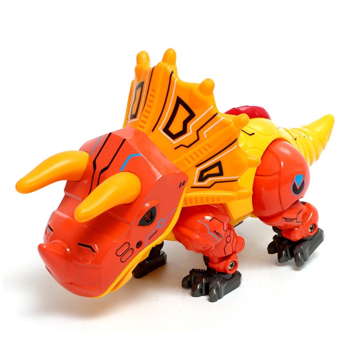 Робот «Динобот», реагирует на прикосновение, световые и звуковые эффекты, металлический, цвет оранжевый - фото 1905071046