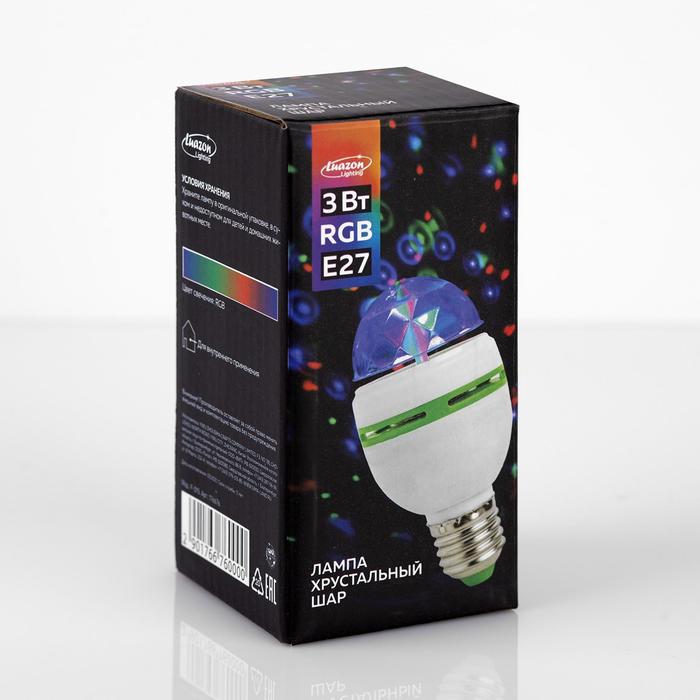 Световой прибор «Мини диско-шар» 5.5 см, Е27, свечение RGB - фото 1890583612