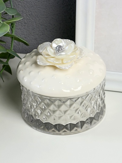 Шкатулка для украшений «Жемчужный пион», стекло, стекло, керамика, 7×8.5×8.5 см