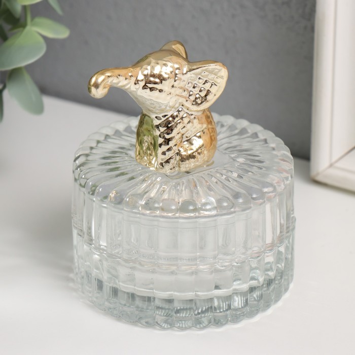 Шкатулка стекло, керамика "Золотой слонёнок" 7,8х7,8х9 см
