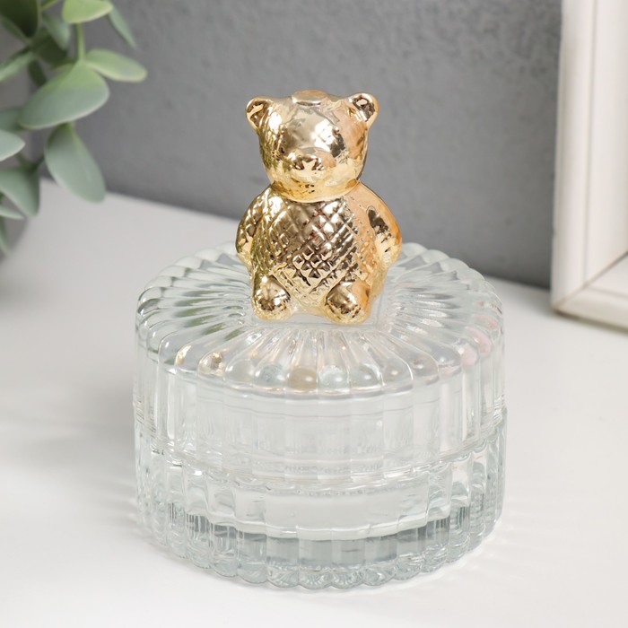 Шкатулка стекло, керамика "Золотой медвежонок" 7,8х7,8х9,5 см - Фото 1