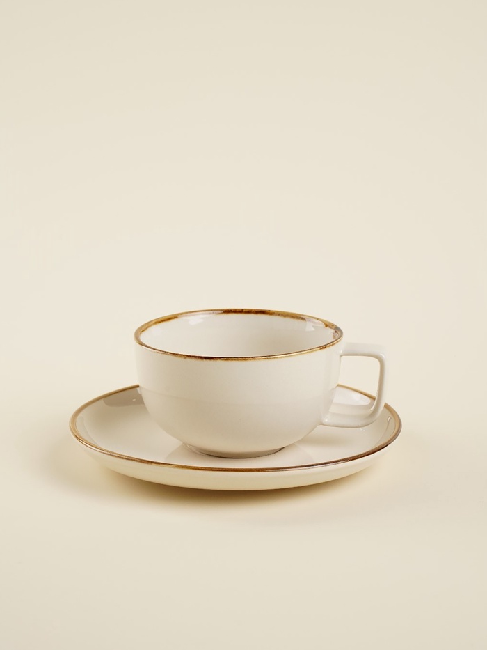 Чайная пара SL Home «Леггеро», 280 мл, блюдце d=14 см, фарфор, бежевая - Фото 1