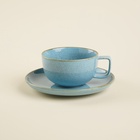 Чайная пара SL Home «Аззура», 2 предмета: чашка 300 мл, блюдце d=16.7 см, фарфор, бирюзовая - Фото 2