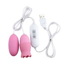 Виброяйца с насадкой для сосков и клитора, 12 режимов, USB, силикон, розовый - Фото 2