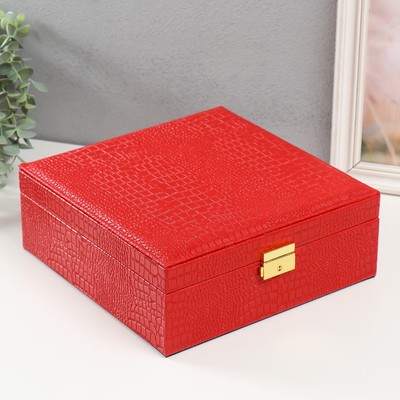 Шкатулка для украшений и часов 2 отделения «Кожа крокодила», искусственная кожа, красная, 26×26.5×10 см