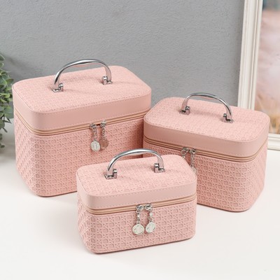 Набор шкатулок для украшений с зеркалом «Вязка. Розовый», 3 шт., искусственная кожа