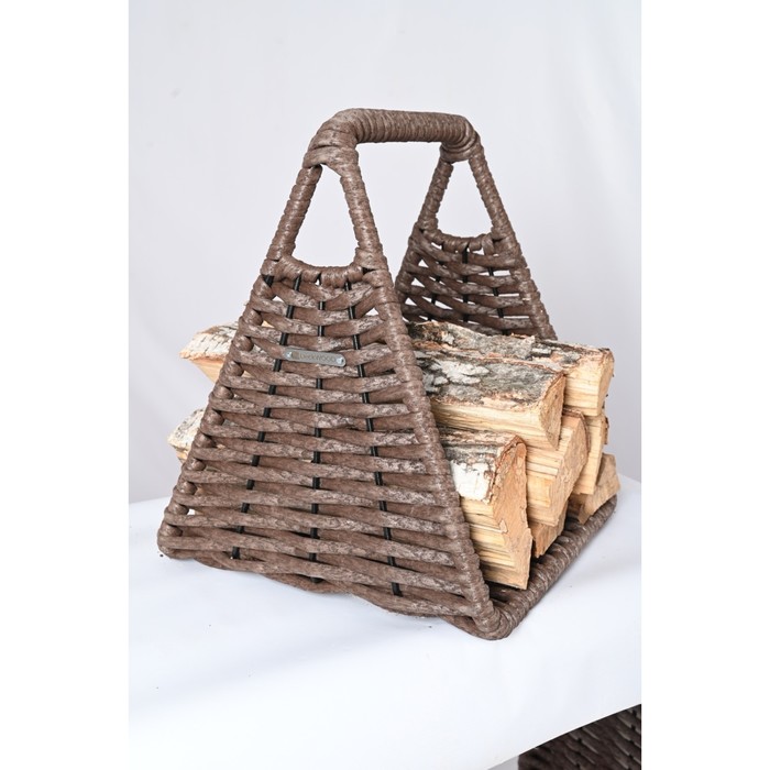 Дровница-корзина, 41 × 41 × 44 см, треугольная, коричневая, DeckWOOD - Фото 1