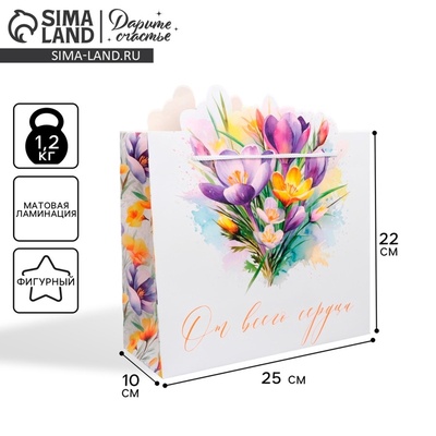 Пакет подарочный, упаковка «От всего сердца», 25×26×10 см