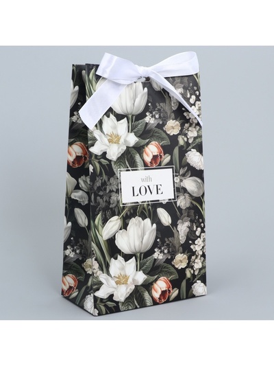 Пакет подарочный с лентой, упаковка, «Люблю тебя очень», 13 х 23 х 7 см