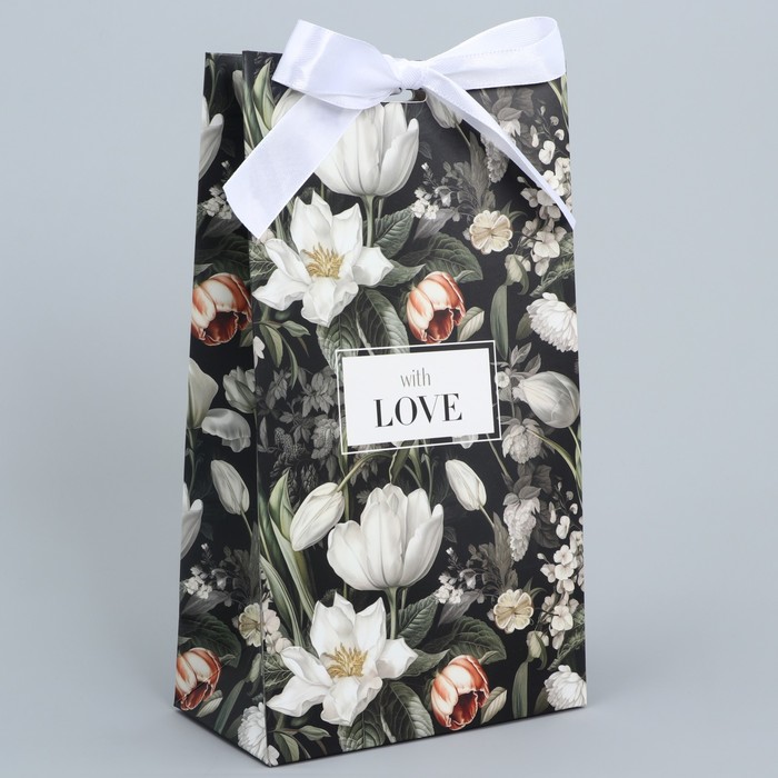 Пакет подарочный с лентой, упаковка, «Люблю тебя очень», 13 х 23 х 7 см - Фото 1