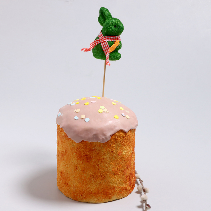 Пасхальный декор на палочке «Зайчик зелёного цвета» 5 × 6 × 24 см - Фото 1