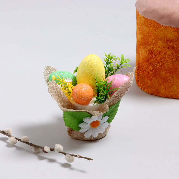 Пасхальный декор «Корзинка с яйцами» 11х11х12 см - Фото 1