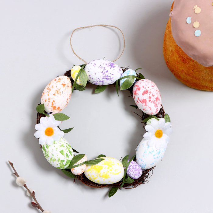 Пасхальный декор «Венок с ромашками» 20×20×4 см - Фото 1