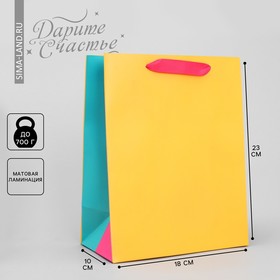 Пакет подарочный трёхцветный, упаковка, «Жёлтый-розовый-голубой», MS 18 х 23 х 10 см
