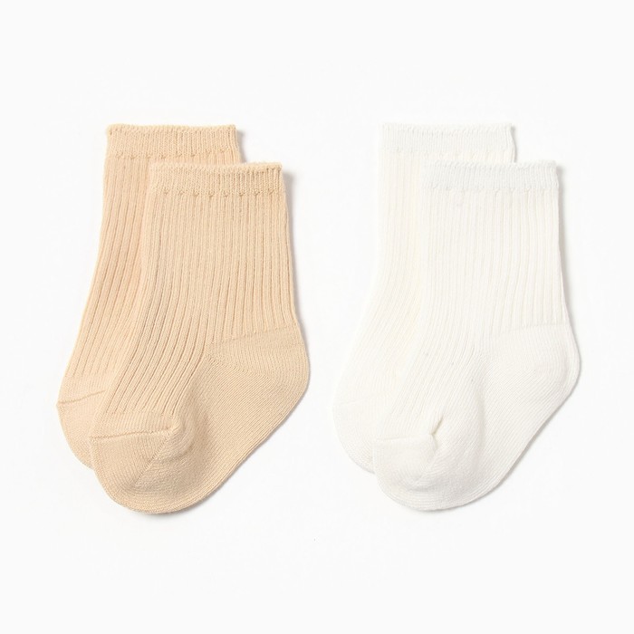 Носки детские «Крошка Я» Basic Line, набор 2 пары (0-6 мес.), цвет молочный, бежевый - Фото 1