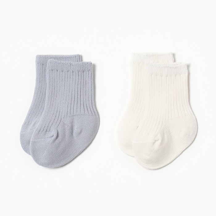Носки детские Крошка Я Basic Line, 2 пары, 6-12 мес., молочный, серый - Фото 1