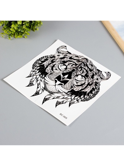 Переводная тату на тело чёрная «Тигр», 38×24 см