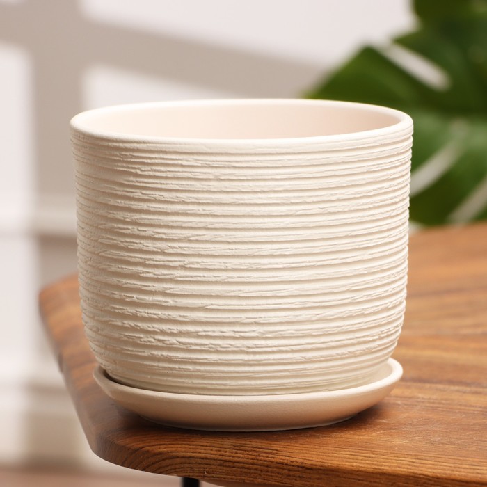 Горшок для цветов «Лоза», 1.6 л, d=15.5 см, h=12.5 см, керамика, бежевый - Фото 1