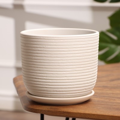 Горшок для цветов «Лоза», 2.9 л, d=18.5 см, h=16 см, керамика, с поддоном, бежевый