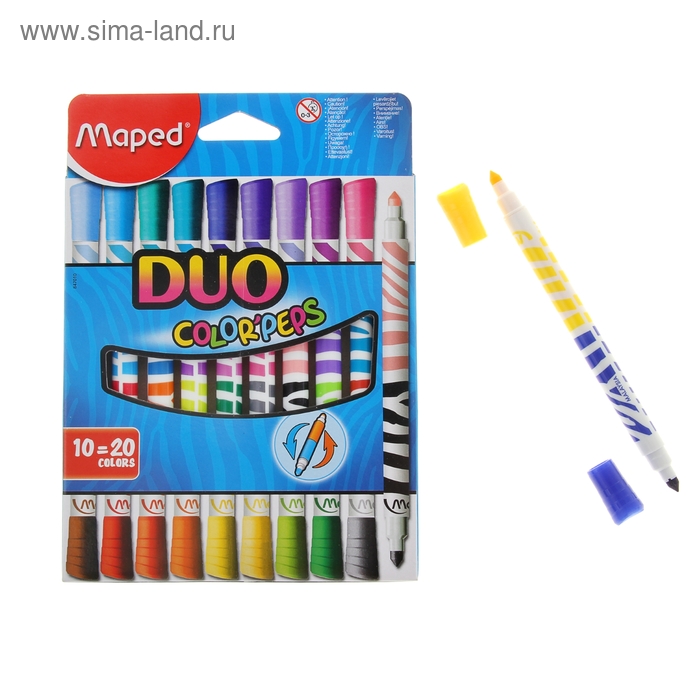 Фломастеры двухсторонние, 20 цветов Duo, с треугольным заблокированным пишущим узлом, европодвес - Фото 1