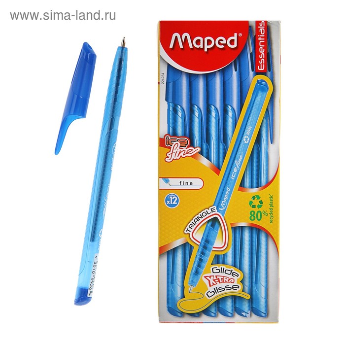 Ручка шариковая Maped Green Ice FINE, стержень синий, узел 0.7 мм, трёхгранная, одноразовая - Фото 1