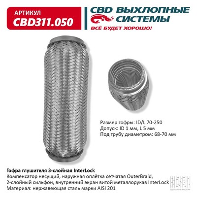 Гофра глушителя 3х-сл. InterLock 70-250