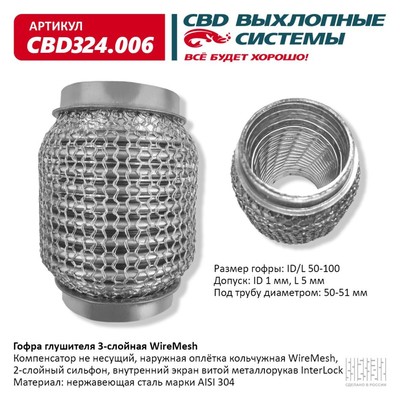 Гофра глушителя 3х-сл. WIRE MESH 50-100