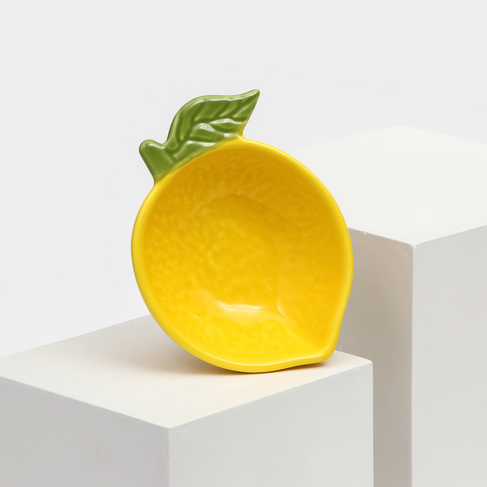 Тарелка керамическая &quot;Лимон&quot;, глубокая, желтая, 14,5 см, 1 сорт, Иран