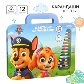 Карандаши цветные 12 цветов в пенале "Щенячий патруль", Paw Patrol