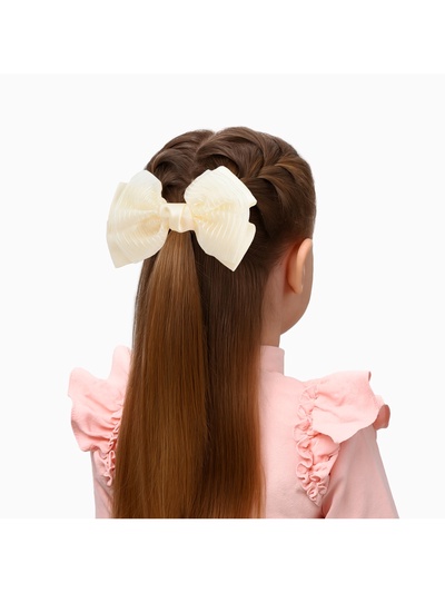 Бант для волос на резинке «Школьница», классика двойной полоски, 11×7 см, бежевый