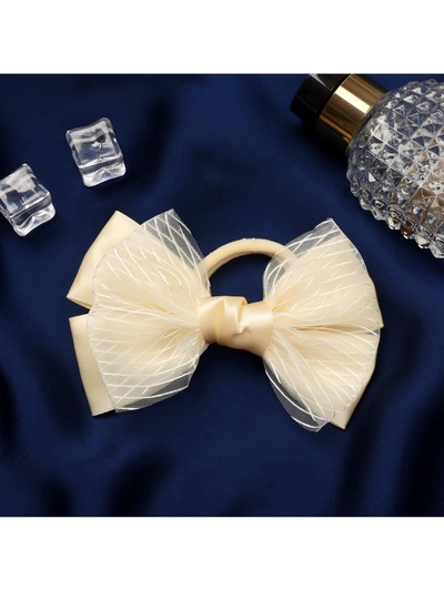 Бант для волос на резинке «Школьница», классика двойной полоски, 11×7 см, бежевый