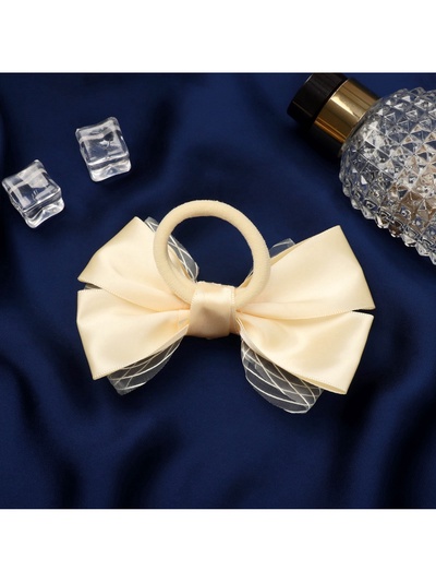 Бант для волос на резинке «Школьница», классика двойной полоски, 11×7 см, бежевый