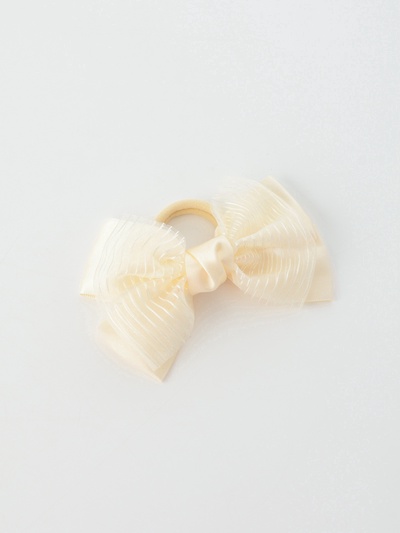 Бант для волос на резинке «Школьница», классика двойной полоски, 11×7 см, бежевый