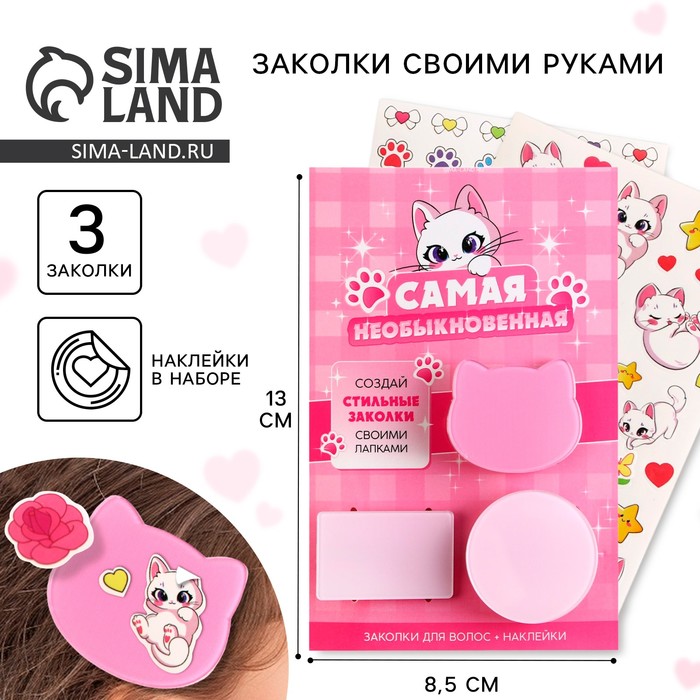 Заколки для волос «Самая необыкновенная» с наклейками, 8.5×13 см - Фото 1
