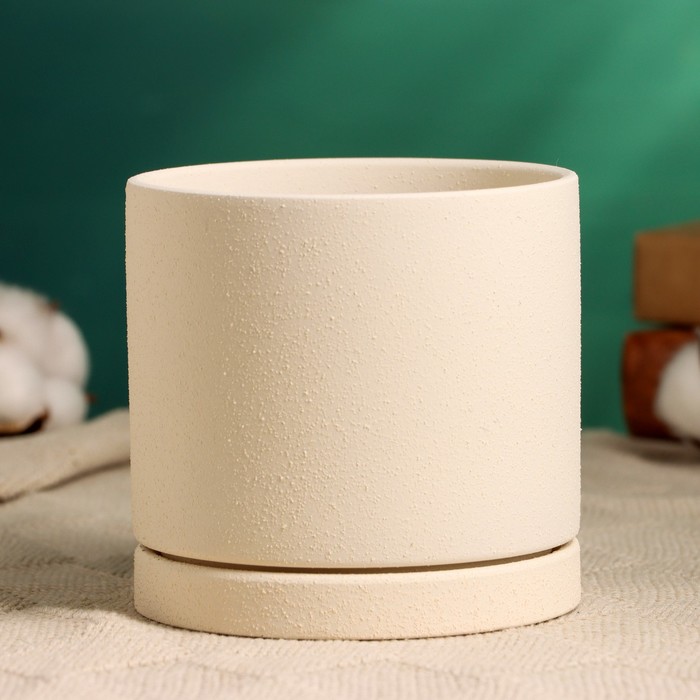 Горшок для цветов «Мина», 700 мл, d=11 см, h=10 см, керамика, с поддоном, белый - Фото 1