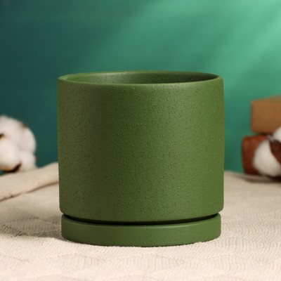 Горшок для цветов «Мина», 11×11×10 см, керамический, с поддоном, зелёный