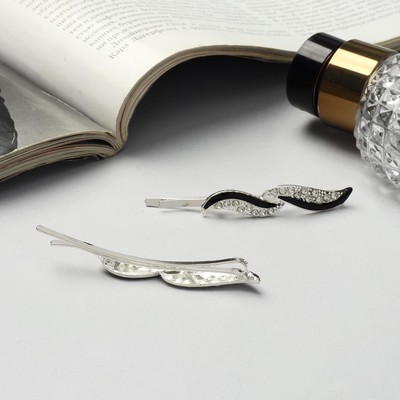 Невидимки для волос QF «Аннабелль», набор 2 шт., листок, 6.5 см, серебро