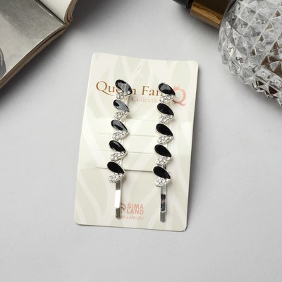 Невидимки для волос «Аннабелль», набор 2 шт., сердце чёрный, 6.5 см, серебро