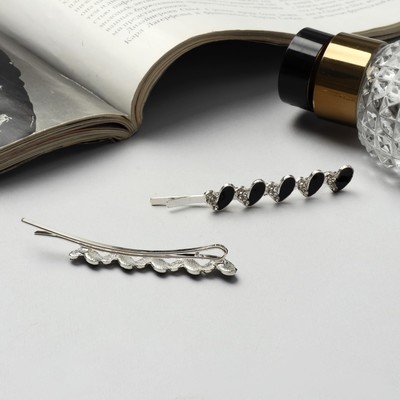 Невидимки для волос «Аннабелль», набор 2 шт., сердце чёрный, 6.5 см, серебро