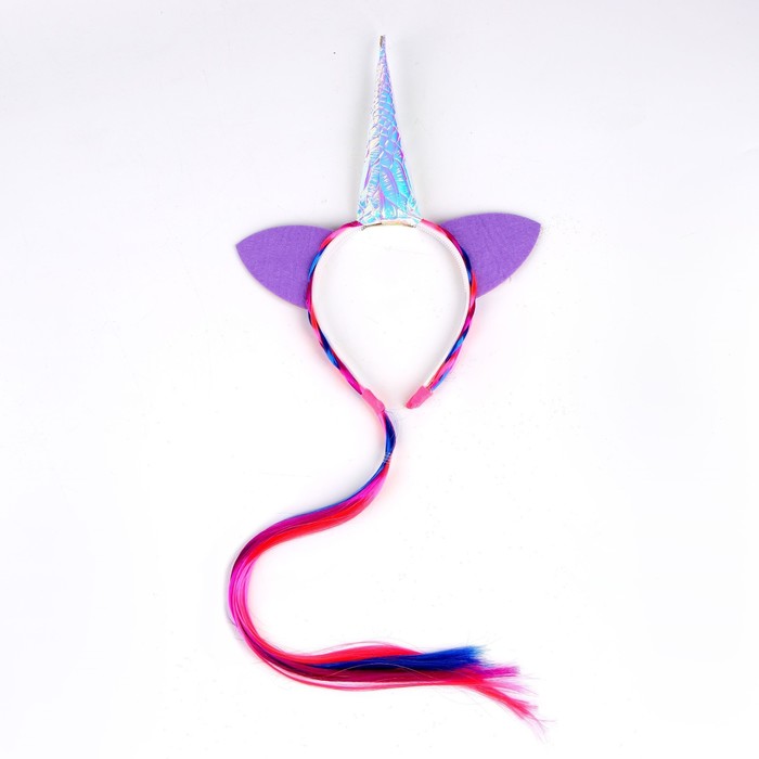 Карнавальный ободок "Единорог" с косичкой, цвет розовый - Фото 1