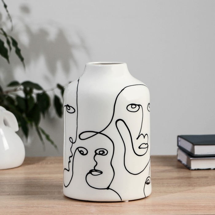 Ваза для цветов «Пикассо», лица, d=6 см, h=21.5 см, ручная роспись, керамика, чёрно-белая