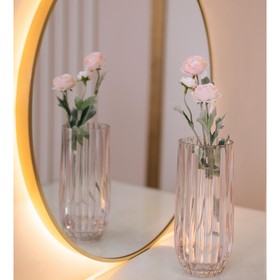 Декоративная ваза из рельефного стекла, 105×105×235 мм, цвет пудровый