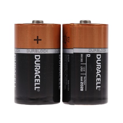 УЦЕНКА Батарейка алкалиновая Duracell Basic, D, LR20-2BL, 1.5В, блистер, 2 шт.