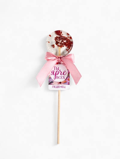 Леденец на палочке с цветами «Ты ярче всех», вкус: клубника, БЕЗ САХАРА, 14 г