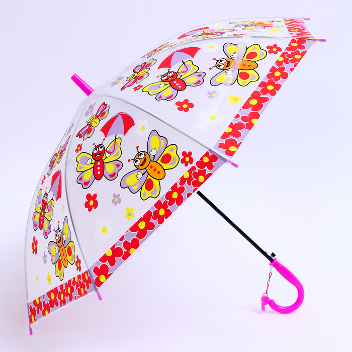 Детский зонт п/авт «Бабочки» d = 84 см, R = 42 см, 8 спиц, 65,5 × 8 × 6 см - фото 1906537694