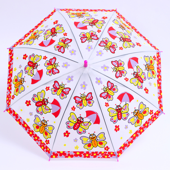Детский зонт п/авт «Бабочки» d = 84 см, R = 42 см, 8 спиц, 65,5 × 8 × 6 см - фото 1906537696