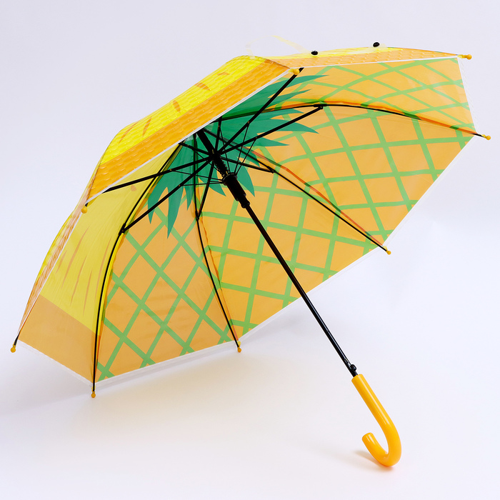 Детский зонт п/авт «Фруктовый принт Ананас» d = 84 см, R = 42 см, 8 спиц, 68 × 10 × 8 см
