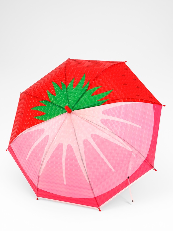 Зонт - трость детский «Клубника», полуавтоматический, 8 спиц, R=40/47 см, d=80 см, розовый - Фото 1