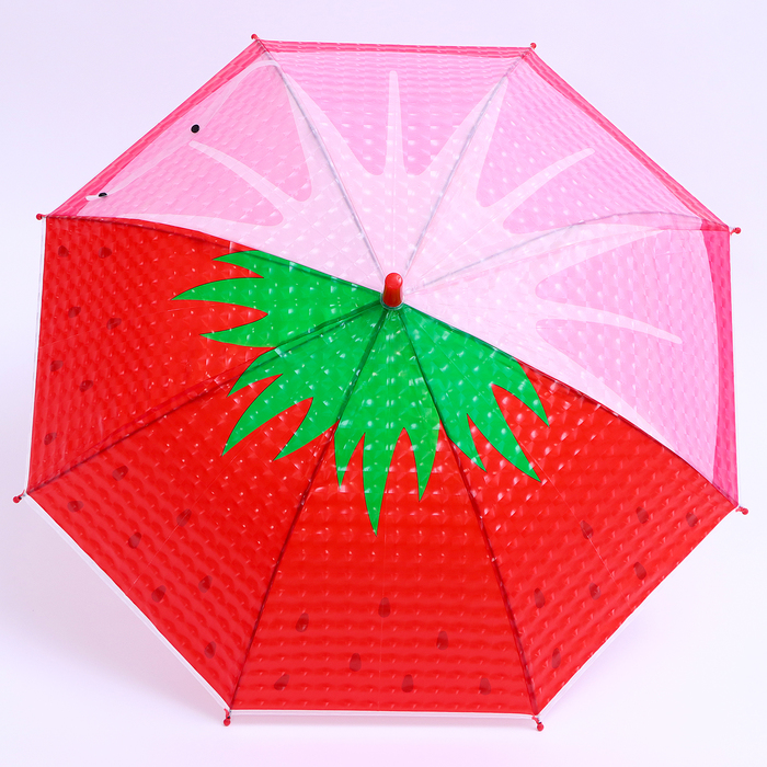 Детский зонт п/авт «Ягодный принт Клубника» d = 84 см, R = 42 см, 8 спиц, 68 × 10 × 8 см - фото 1906537719